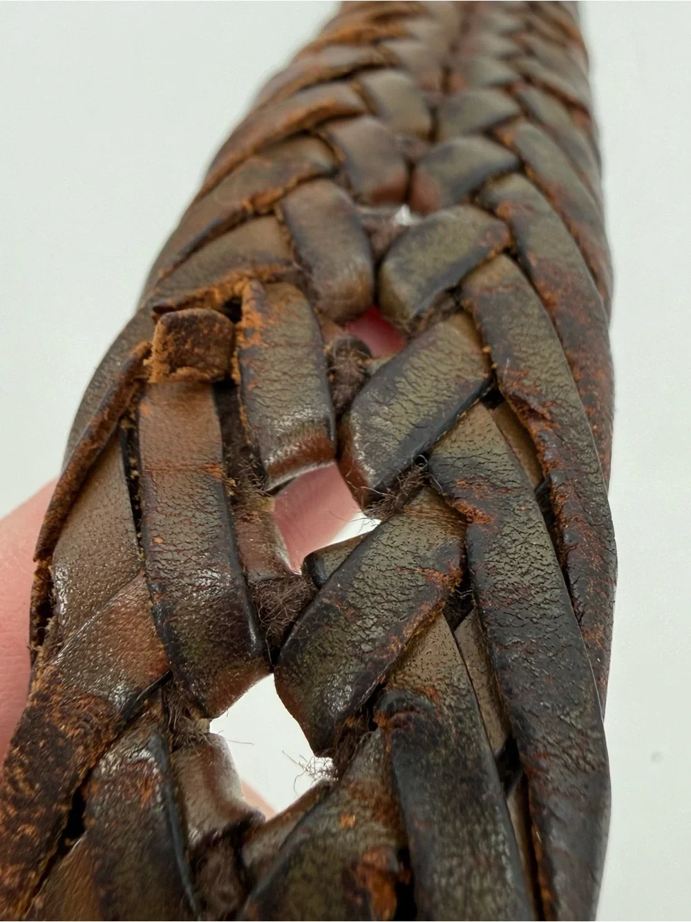 L.L. Bean Brown Braided Full Grain Leather Belt Brass Buckle Size 40